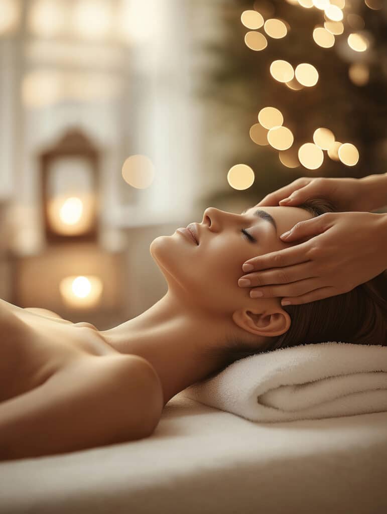 Massage relaxant du visage en institut de bien-être pour une détente profonde et apaisante